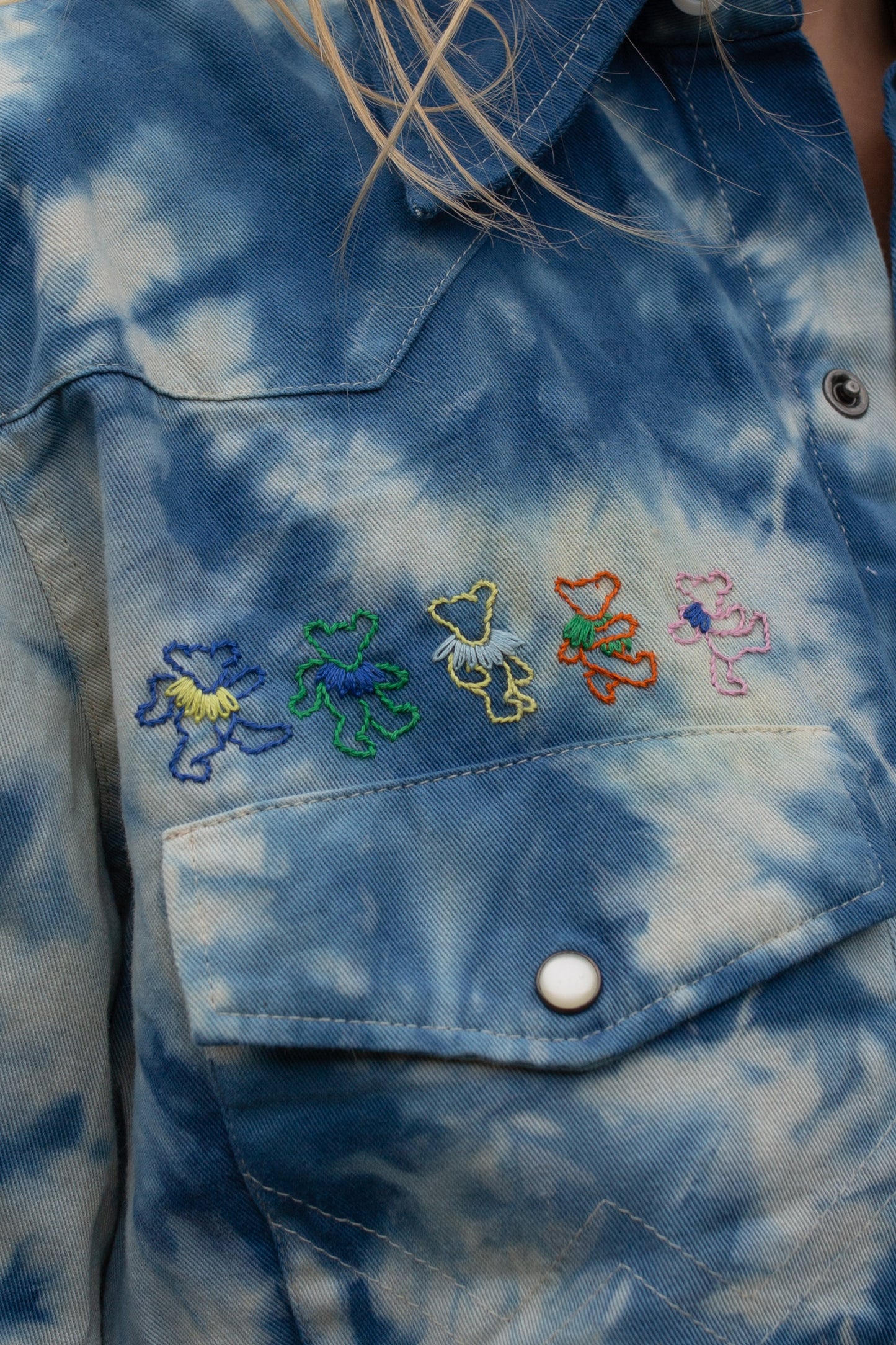 Deadhead Embroidered Western Shirt - Indigo